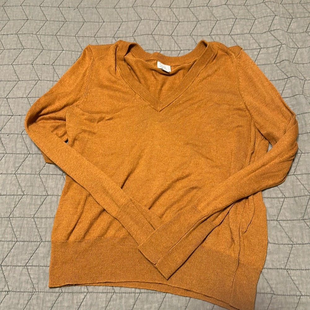 A New Day Orange V-Neck Sweater Sz M